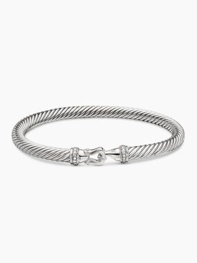 David Yurman Silver Buckle Classic Cable Bracelet with Diamonds - Medium